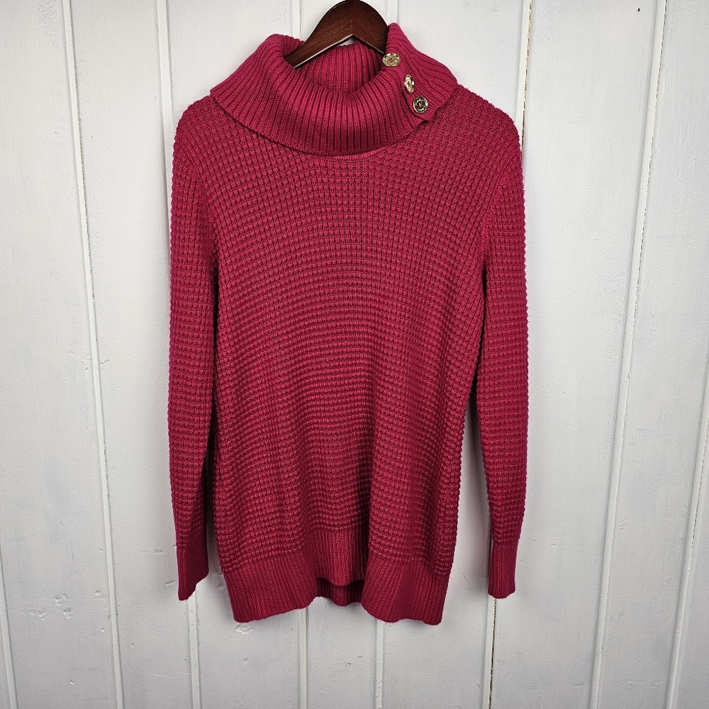 Calvin Klein Hot Pink Turtle Neck Chunky Knit Oversized Sweater sz Large